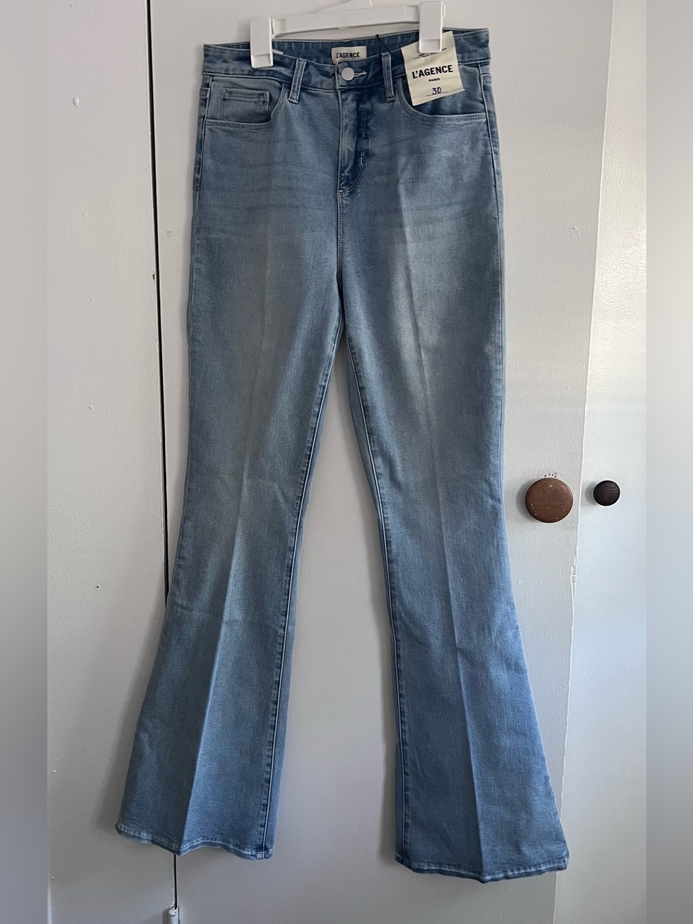 L'AGENCE Light Blue High-Rise Flare Jeans. 
34” inseam